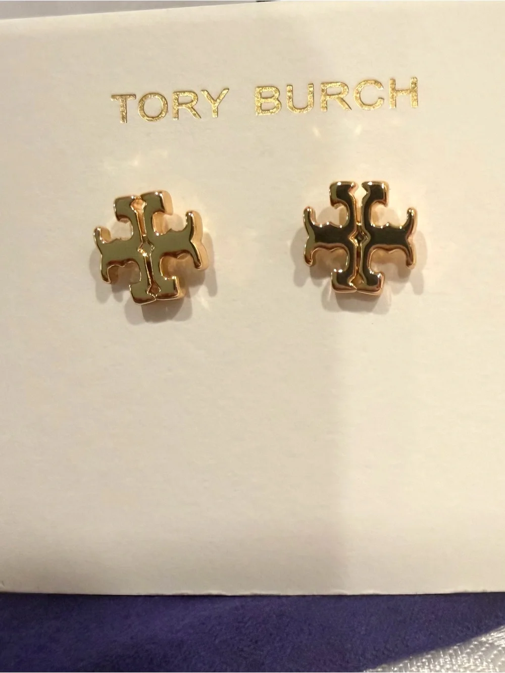 Tory Burch Gold Logo Stud Earrings - Gold New